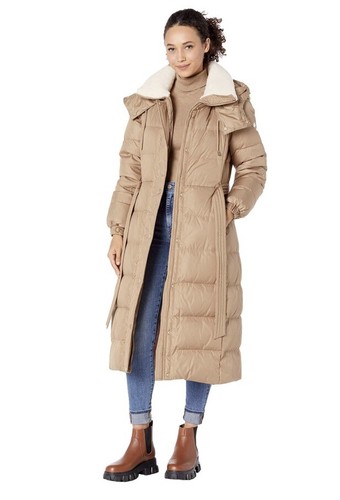 Down Belted Maxi Puffer Coat Camel 