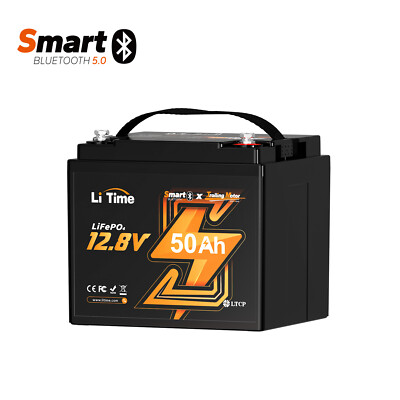 LiTime 12V 50Ah TM Bluetooth LiFePO4 Lithium Battery BMS For Solar Boat Trailer
