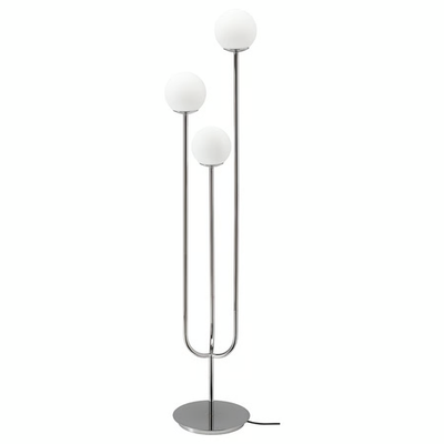 IKEA SIMRISHAMN Chrome Floor Lamp Opal Glass Shade Modern Home