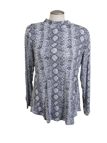 Maurices Womens Long Sleeve Top Size L White Gray Snakeskin Mock Neck Stretch - Picture 2 of 6