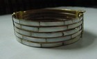 Vintage MOP Gold Tone Brass Hinged Cuff Bracelet Pull Pin Closure — photo 1