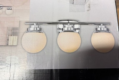 Globe Pearson 3-Light Chrome Vanity Light with White Frosted Glass Shades