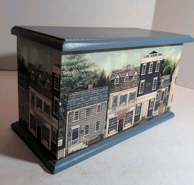 Decorative Wood Box Beautiful Main Street Scene 7'' T ,11.75''L, 5.75''W