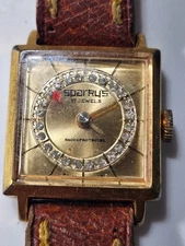 Vintage Spartus 17 Jewels Swiss Watch Gold Tone Rhinestone Square