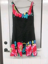 Nine West Women’s Size 12 Black Floral Retro Fit & Flare Cocktail Dress 2000s