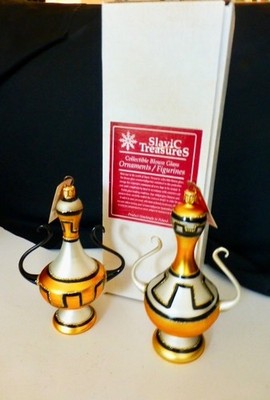 Slavic Treasures 1998 BLACK AND WHITE URN SET  2 Christmas Ornaments..Poland