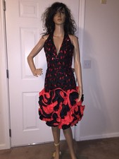 Vintage 1980s VEGAS Alyce Designs Size 8 Red Black Sequin Salsa Party Prom Dress