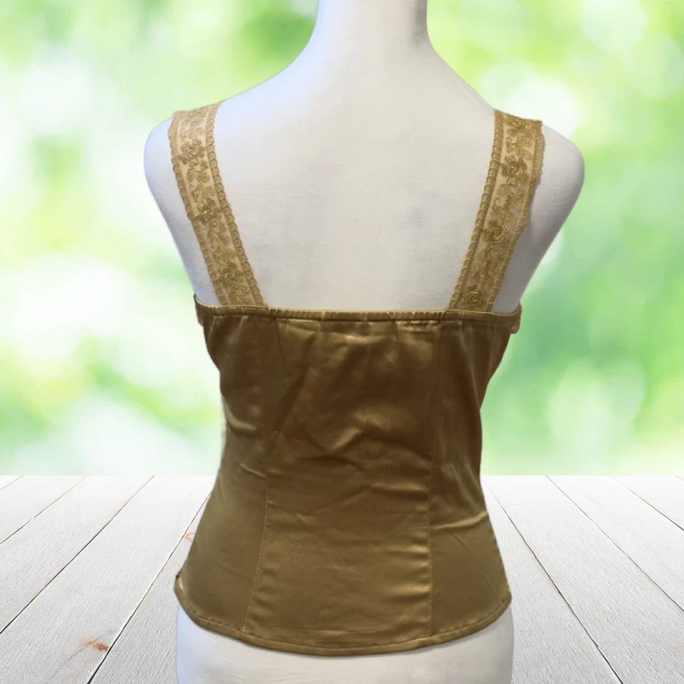 Top corsé vintage NEWPORT NEWS para mujer 8 dorados con cordones Y2K coqueta vamp spandex Foto 3 de 4