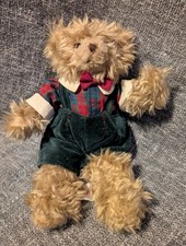 Vintage RUSS Benjamin Caress Teady Bear Brown Plush Animal Green Red Bow Tie
