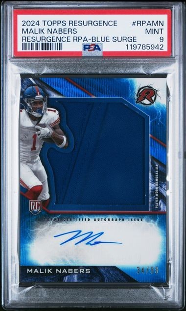 2024 Topps Resurgence Rookie Patch Autographs Malik Nabers Blue Surge /99 PSA 9