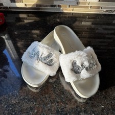 Betsey Johnson Womens Alice Bride Glitter Slip On Pool Slides Shoes Size 7 EUC