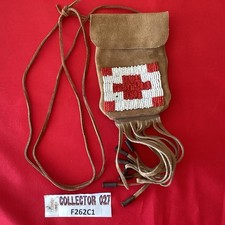 Native American Leather Medicine Man Bag Beaded Cross Think OA Item F262C1