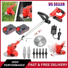 Electric Cordless Grass String Trimmer Lawn Edger Weed Wacker Cutter + 2 Battery