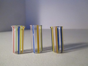 Lot of 3 Vintage Germany Miniature Dollhouse Striped Lauscha Glass Tumbler Set