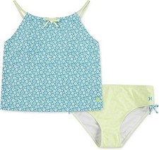 Hurley Girls Tankini 2-Piece Swimsuit, Turquoise Waves/Cool Matcha, 12
