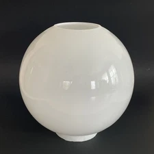 Vintage 9” Painted White Round Glass Ball Globe Hurricane Lamp Shade 4” Fitter