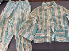 Vintage Handmade Striped Floral Print Pajama Set from the 60s