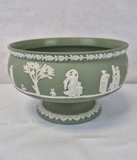 Vintage Wedgwood Jasperware Pedestal Fruit Bowl Celadon Green Sacrifice Figures