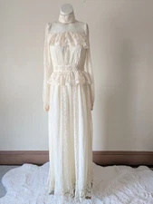 Vintage Gunne Sax Lace Dress 7 Bridal Cottage Gown Edwardian Romantic Cream