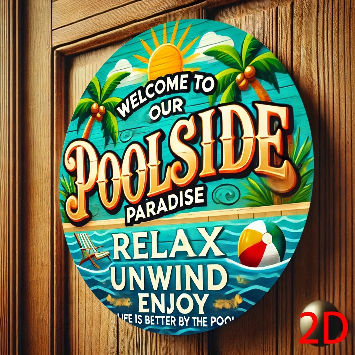 Vintage Poolside Paradise Tin Metal Sign Tropical Beach Wall 8x8