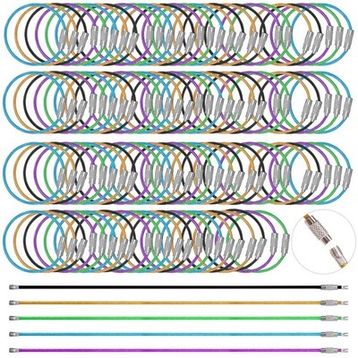 Quafochi 100PCS 6'' Wire Keychain Cable Set, Durable Stainless Steel, 5 Colors...