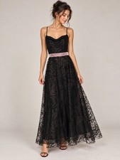 Vintage Zum Zum by Niki Livas Black Rose Lace Maxi Dress 5/6