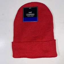 Red Fleece Lined Beanie Hat Knit Winter Warm Cap Soft Casual