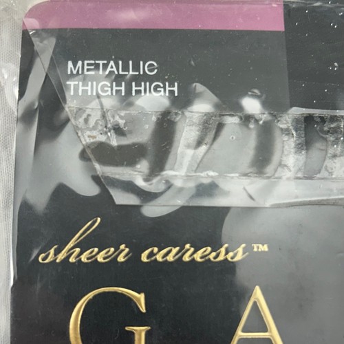 Gallery Collection Sheer Caress Metallic Thigh High Stockings Silver Black Med - Picture 2 of 8
