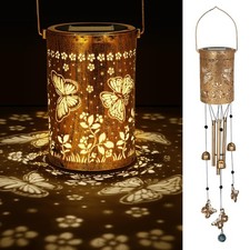 Solar Wind Chimes for Outside - Retro Metal Hanging Solar Lantern for Garden,...
