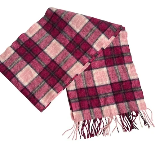 Kiltane Scotland Scarf 100% Cashmere Pink Blue Plaid Tartan Fringe Very Soft