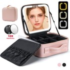 Travel Makeup Bag with LED Mirror Lighted Make up Case Organizer Cosmetic Bag US