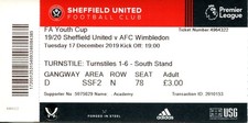 Sheffield United v Wimbledon 17/12/19 FA Youth Cup Ticket