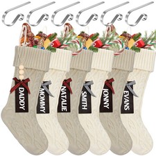6 PCS Christmas Stockings with 6 Wooden Name Tags 6 Stocking Holders,18  Larg...
