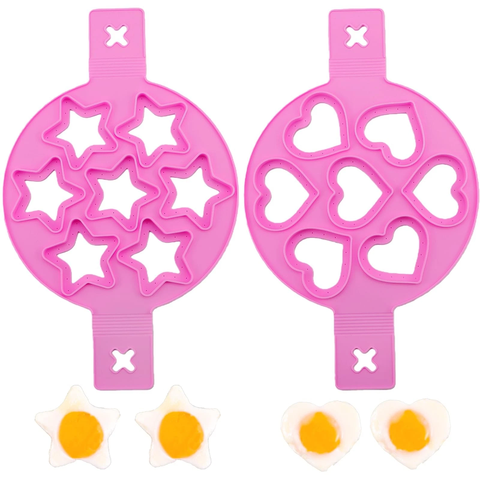 Pancake and Egg Mold 7 Cavity,Reusable Non-Stick Silicone Heart Star Shape Mo...