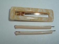 YELLOW WHITE SWIRL LUCITE HAIR CLIP  BOBBY PINS UP DO HAIR ACCESSORY