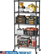 Heavy Duty 5 Tier Adjustable Storage Shelf Utility Rack W Wheels Garage Kitchen