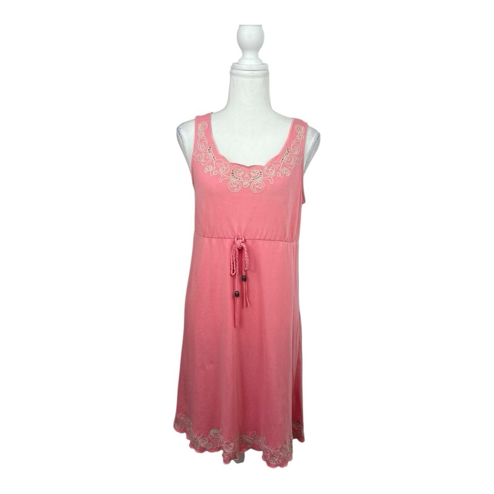 Vintage PIPING HOT Y2K Pink Embroidered Babydoll Dress Sz 10 Fairy Surf #0937