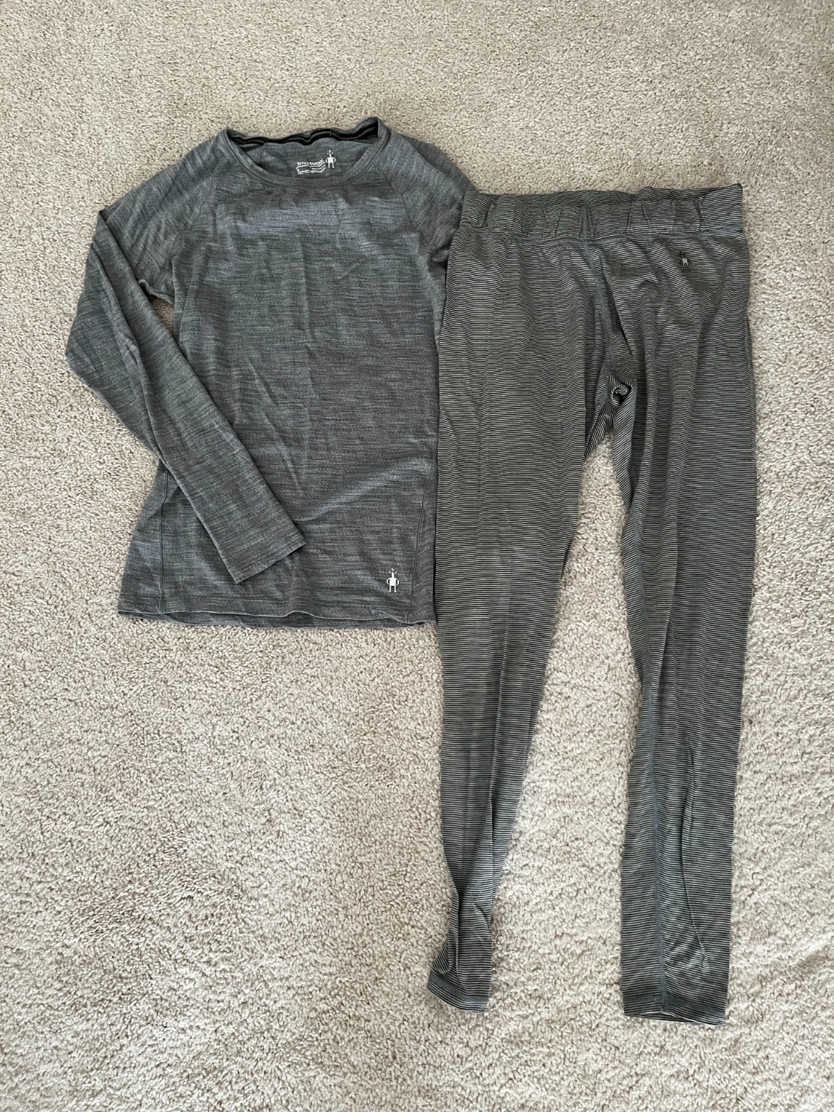Smartwool Top & Pants Set Womens S Gray Merino Wool Base Layer Thermal SMALL