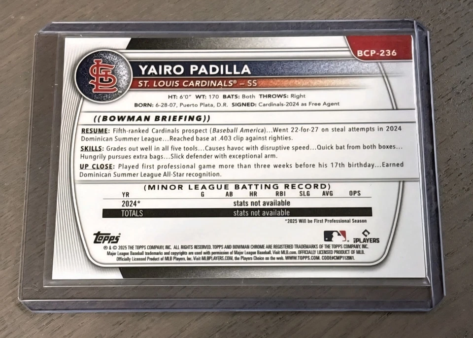 2025 Bowman Chrome 1st YAIRO PADILLA /25 Orange Refractor Sapphire Edition SSP - Image 3 of 3