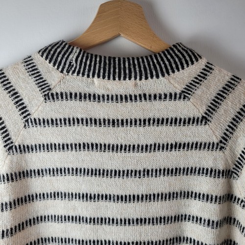 White Stuff Women Size 10 Ivory Black Stripe Heart Elbow Soft Knit Jumper Casual - Picture 8 of 12