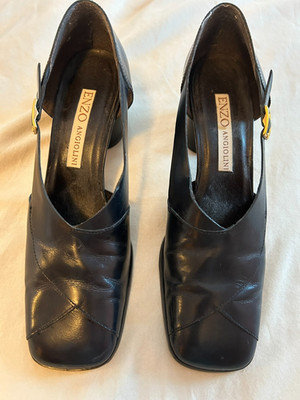 Vintage Enzo Angiolini Women's Navy Blue Size 9N Shoes Unique 2'' Round Heel