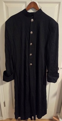 Vintage 90s International Male Black Gothic Trench Coat Medium Lion Buttons 
