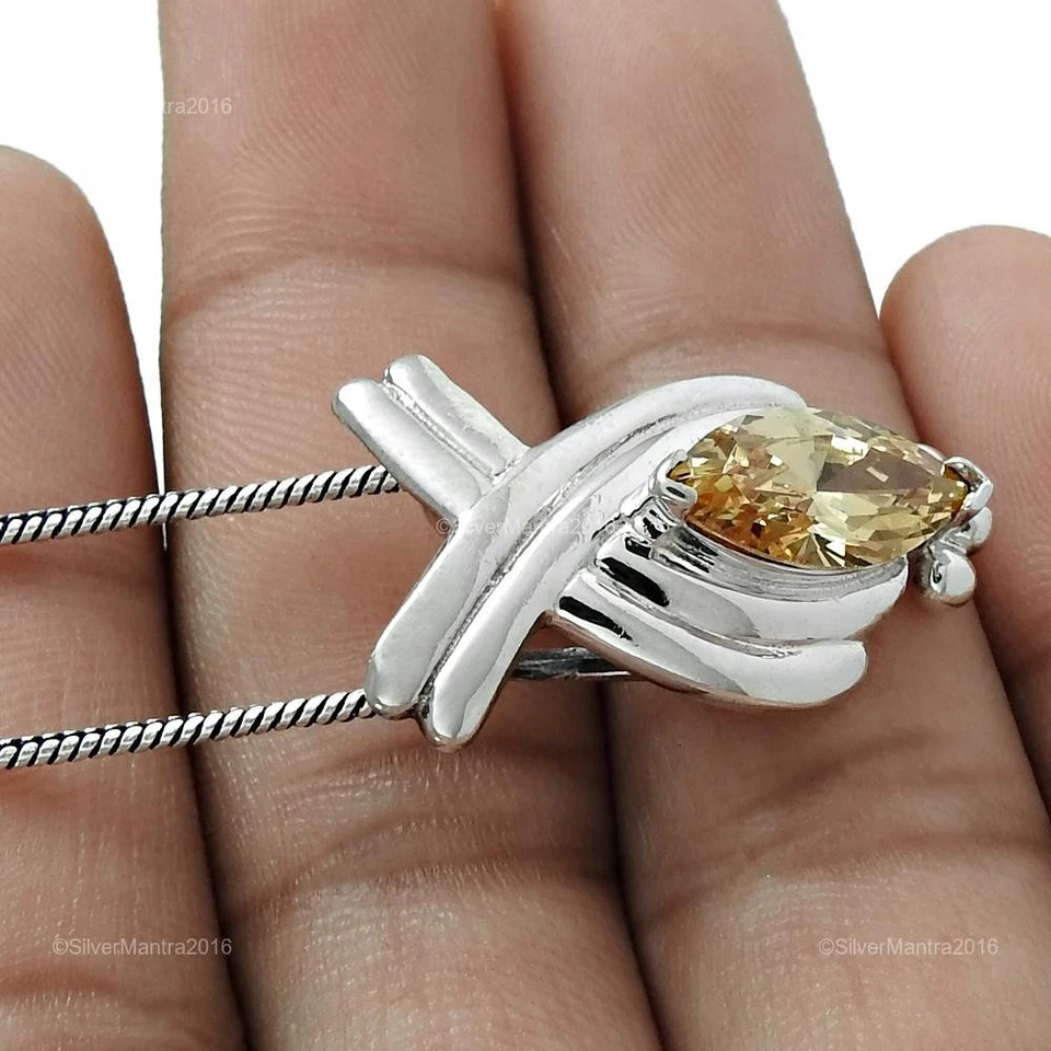 Zircone Cubico Pietra 925 Argento Sterling Figlia Regalo Artigianale Pendente - Immagine 4 di 4