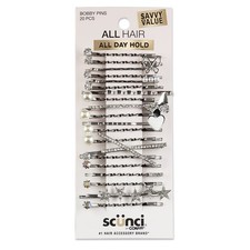 Pearl and Crystal Embellishment Bobby Pins, Silver, 20 Count