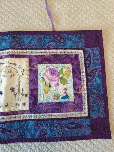 Handmade Quilted Fabric Art Wall Hanging Friends Are Flowers In Garden of Life - Picture 6 of 16