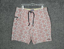 Patagonia Swim Trunks Men's 38 Gray Fish Print Drawstring Zip Pocket Board Short