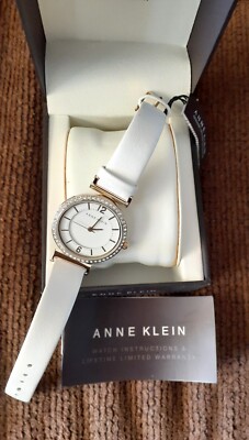Anne Klein AK-2608 Y121E Watch White Leather Strap NEW in Box tag Retail $75.00