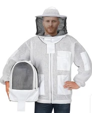 3 Layer Beekeeping Ultralight Ventilated Jacket with Two Veils. Fully protective