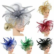 Women Headband Fascinator Feather Flower Hair Hat Church Wedding Hair Clip
