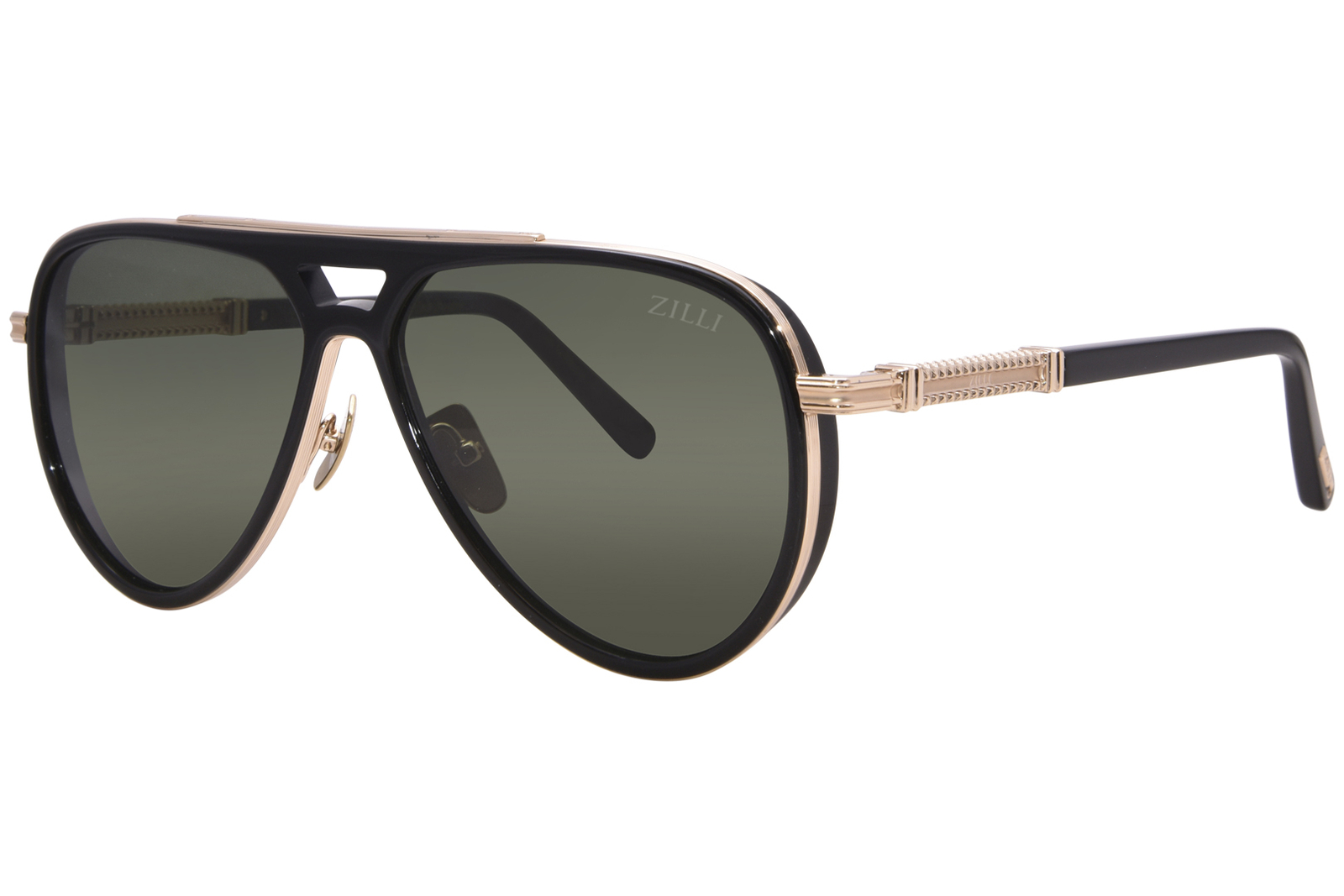 Солнцезащитные очки Zilli ZI65098 C01 Мужские черныезеленые линзы пилотного стиля 60 мм 63790₽